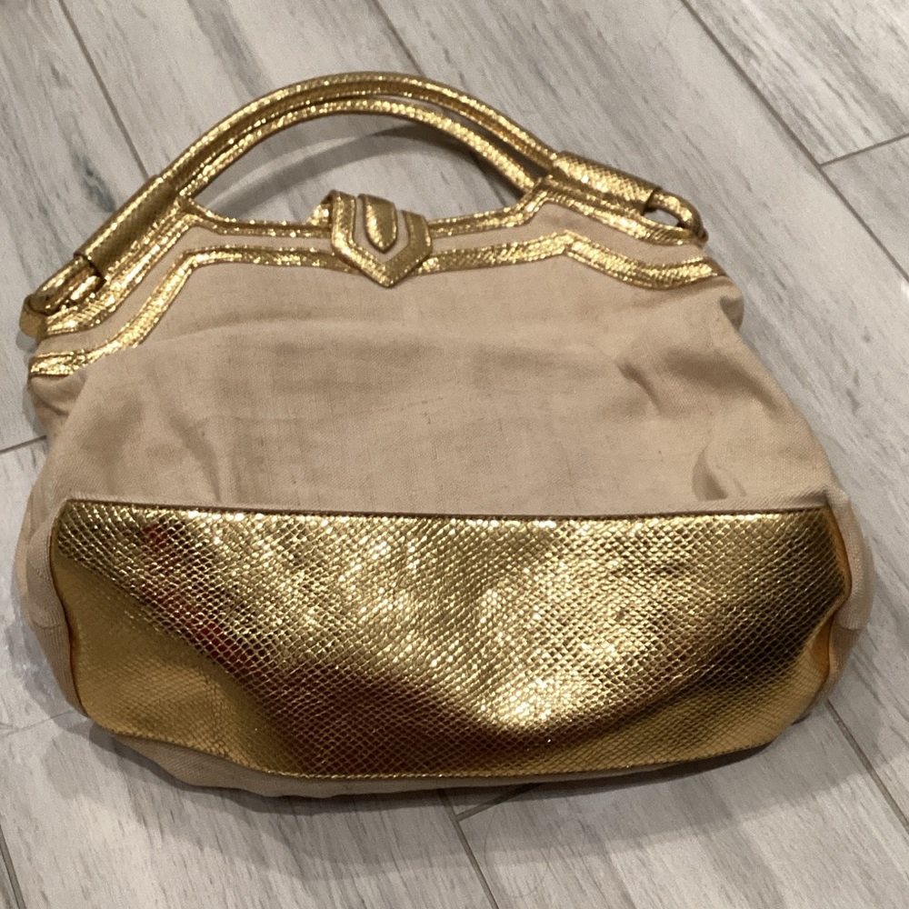 Botkier Cream and Gold Metallic Accent Shoulder Bag
